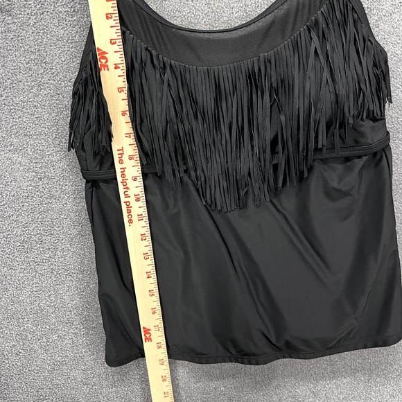 Catalina Swimsuit Top Womens M ( 8-10 ) Black Tankini adjustable strap fringes - Picture 10 of 12